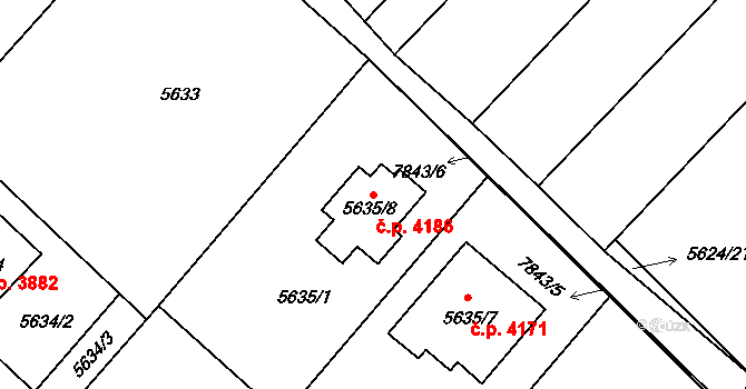 Mělník 4186 na parcele st. 5635/8 v KÚ Mělník, Katastrální mapa