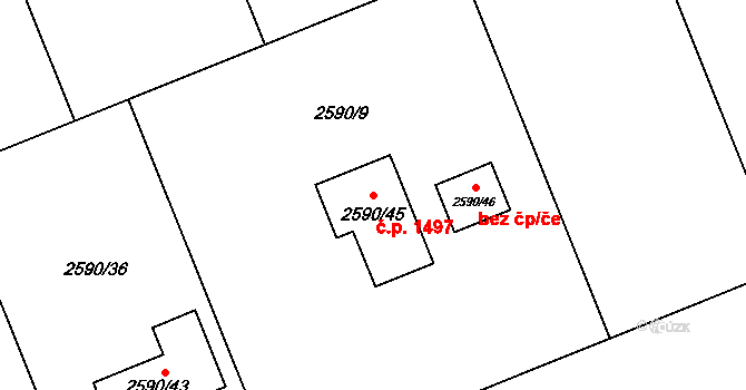 Lutyně 1497, Orlová na parcele st. 2590/45 v KÚ Horní Lutyně, Katastrální mapa