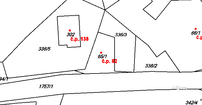 Bolehošť 82 na parcele st. 65/1 v KÚ Bolehošť, Katastrální mapa