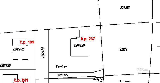 Hájek u Uhříněvsi 237, Praha na parcele st. 226/229 v KÚ Hájek u Uhříněvsi, Katastrální mapa