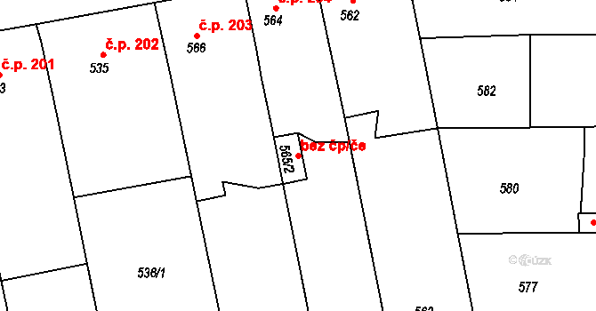Mšec 98090445 na parcele st. 565/2 v KÚ Mšec, Katastrální mapa