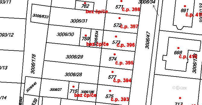 Brumovice 395 na parcele st. 574 v KÚ Brumovice, Katastrální mapa