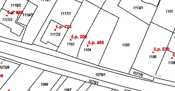 Lednice 465 na parcele st. 1104 v KÚ Lednice na Moravě, Katastrální mapa