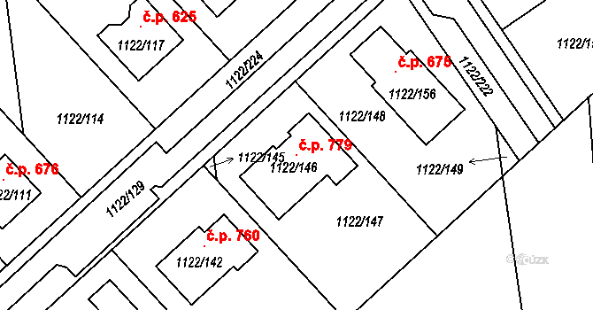 Tuchlovice 779 na parcele st. 1122/146 v KÚ Tuchlovice, Katastrální mapa