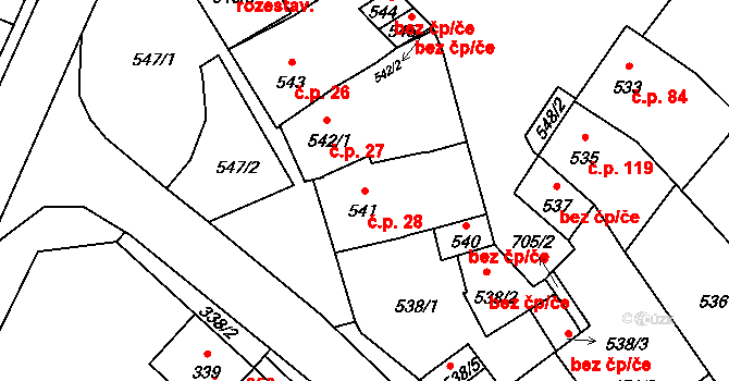 Vážany 28, Kroměříž na parcele st. 541 v KÚ Vážany u Kroměříže, Katastrální mapa