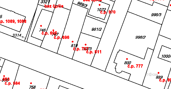 Bystřice pod Hostýnem 811 na parcele st. 1073 v KÚ Bystřice pod Hostýnem, Katastrální mapa