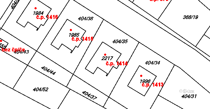 Bystřice pod Hostýnem 1414 na parcele st. 2217 v KÚ Bystřice pod Hostýnem, Katastrální mapa