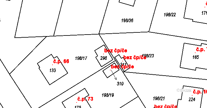 Radimovice u Želče 105479446 na parcele st. 298 v KÚ Radimovice u Želče, Katastrální mapa