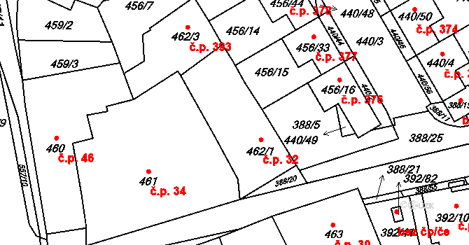 Oblekovice 32, Znojmo na parcele st. 462/1 v KÚ Oblekovice, Katastrální mapa