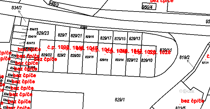 Jinonice 1042, Praha na parcele st. 829/16 v KÚ Jinonice, Katastrální mapa