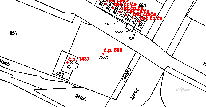 Hranice I-Město 580, Hranice na parcele st. 722/1 v KÚ Hranice, Katastrální mapa