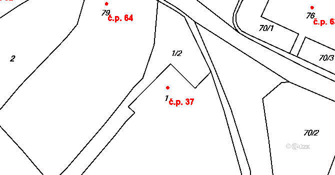 Strážnice 37, Vysoká na parcele st. 1 v KÚ Strážnice u Mělníka, Katastrální mapa