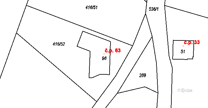 Bošovice 63, Čížová na parcele st. 96 v KÚ Bošovice u Čížové, Katastrální mapa