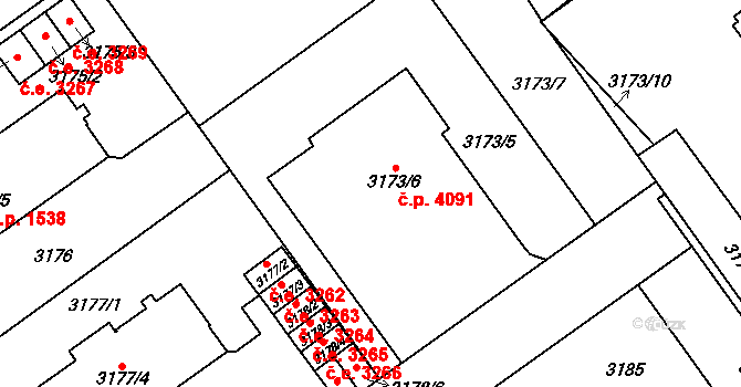 Jihlava 4091 na parcele st. 3173/6 v KÚ Jihlava, Katastrální mapa