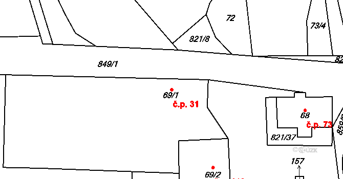 Terešov 31 na parcele st. 69/1 v KÚ Terešov, Katastrální mapa
