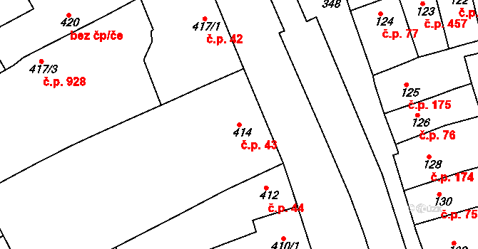 Židlochovice 43 na parcele st. 414 v KÚ Židlochovice, Katastrální mapa