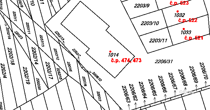 Milotice 473,474 na parcele st. 1014 v KÚ Milotice u Kyjova, Katastrální mapa
