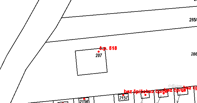 Chropyně 518 na parcele st. 287 v KÚ Chropyně, Katastrální mapa