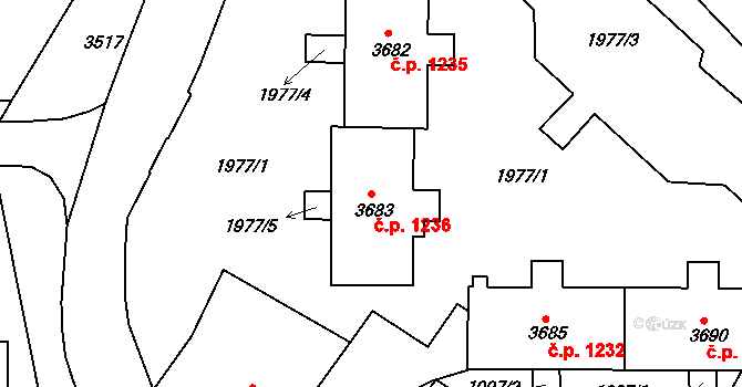 Rýmařov 1236 na parcele st. 3683 v KÚ Rýmařov, Katastrální mapa