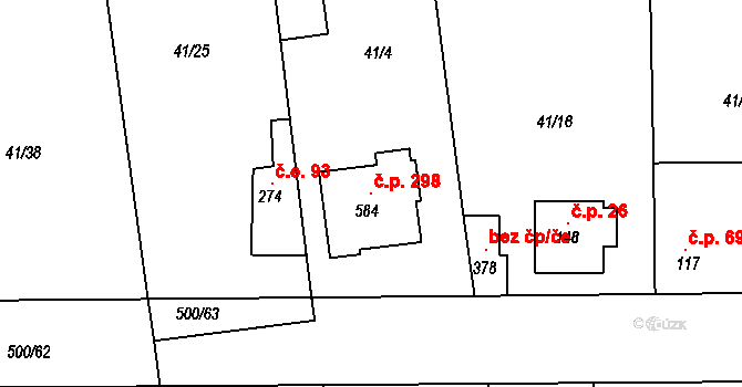 Sedlčánky 298, Čelákovice na parcele st. 584 v KÚ Sedlčánky, Katastrální mapa