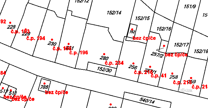 Hostomice 234 na parcele st. 280 v KÚ Hostomice nad Bílinou, Katastrální mapa