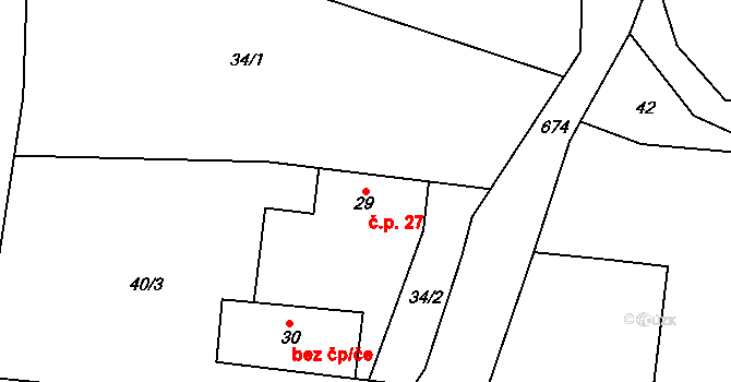 Bezemín 27, Cebiv na parcele st. 29 v KÚ Bezemín, Katastrální mapa
