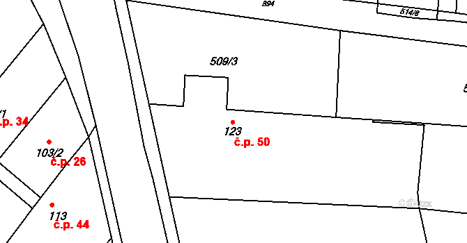 Lučice 50, Chlumec nad Cidlinou na parcele st. 123 v KÚ Lučice u Chlumce nad Cidlinou, Katastrální mapa