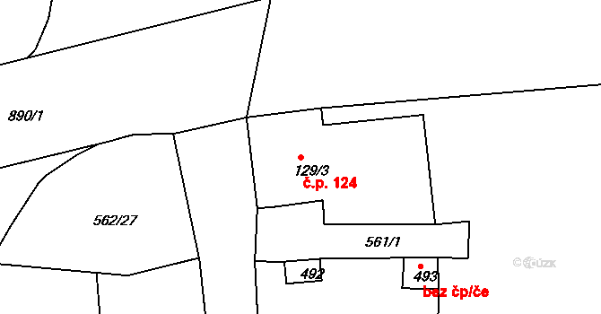 Předměřice nad Labem 124 na parcele st. 129/3 v KÚ Předměřice nad Labem, Katastrální mapa
