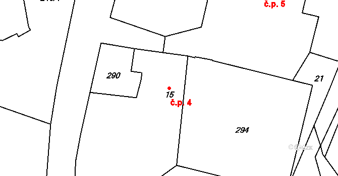 Trnava 4, Boharyně na parcele st. 15 v KÚ Trnava, Katastrální mapa
