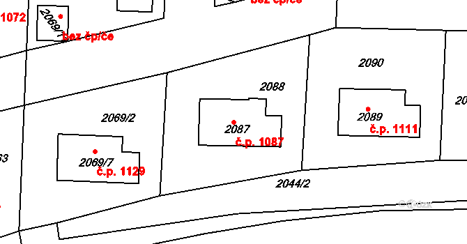 Hulín 1087 na parcele st. 2087 v KÚ Hulín, Katastrální mapa