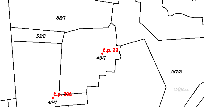 Slatinice 33 na parcele st. 40/1 v KÚ Slatinice na Hané, Katastrální mapa