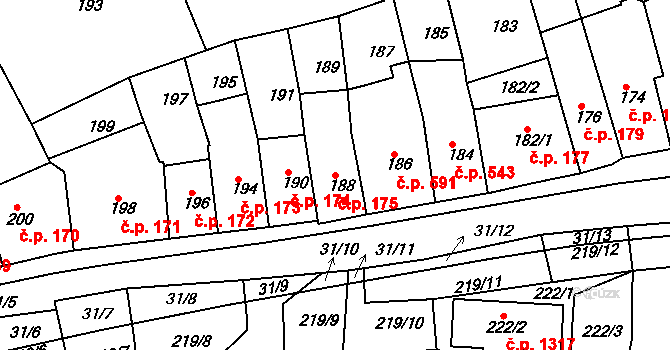 Hořovice 175 na parcele st. 188 v KÚ Hořovice, Katastrální mapa