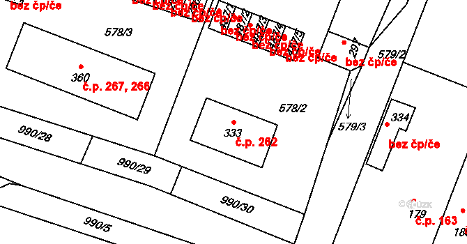 Milín 262 na parcele st. 333 v KÚ Milín, Katastrální mapa