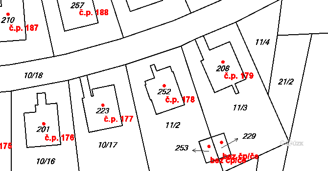 Chomutice 178 na parcele st. 252 v KÚ Chomutice, Katastrální mapa