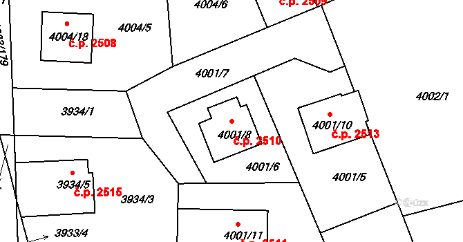 Roudnice nad Labem 2510 na parcele st. 4001/8 v KÚ Roudnice nad Labem, Katastrální mapa