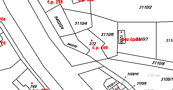 Růžďka 159 na parcele st. 372 v KÚ Růžďka, Katastrální mapa