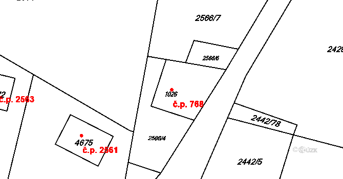 Rožnov pod Radhoštěm 768 na parcele st. 1026 v KÚ Rožnov pod Radhoštěm, Katastrální mapa