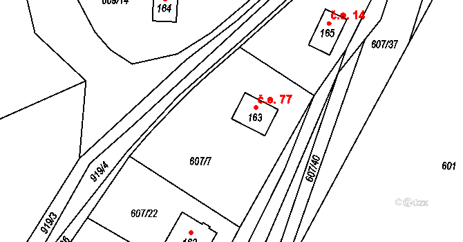Vlkovec 77, Chocerady na parcele st. 163 v KÚ Vlkovec, Katastrální mapa