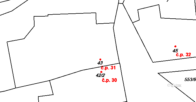 Svídnice 31, Dymokury na parcele st. 43 v KÚ Svídnice u Dymokur, Katastrální mapa
