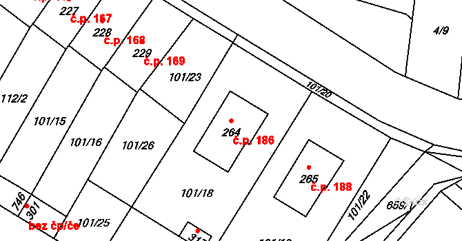 Cerekvice nad Loučnou 186 na parcele st. 264 v KÚ Cerekvice nad Loučnou, Katastrální mapa
