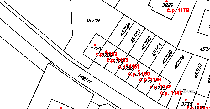 Horka-Domky 1152, Třebíč na parcele st. 3728 v KÚ Třebíč, Katastrální mapa