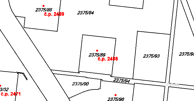Žabovřesky 2488, Brno na parcele st. 2375/89 v KÚ Žabovřesky, Katastrální mapa