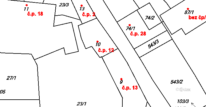Křepiny 12, Řečice na parcele st. 10 v KÚ Křepiny, Katastrální mapa