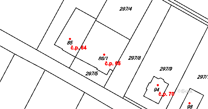 Drválovice 65, Vanovice na parcele st. 86/1 v KÚ Drválovice, Katastrální mapa