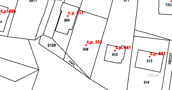 Jablůnka 333 na parcele st. 908 v KÚ Jablůnka, Katastrální mapa