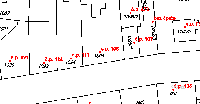 Řeporyje 108, Praha na parcele st. 1096 v KÚ Řeporyje, Katastrální mapa