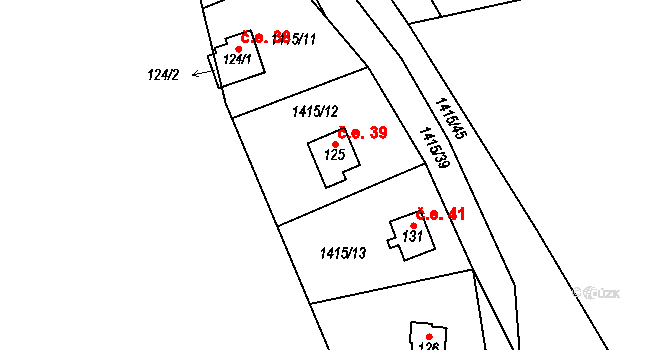 Bor 39, Suchdol nad Lužnicí na parcele st. 125 v KÚ Bor, Katastrální mapa