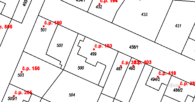 Ďáblice 193, Praha 9 na parcele st. 499 v KÚ Ďáblice, Katastrální mapa