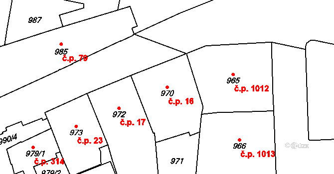 Vršovice 16, Praha na parcele st. 970 v KÚ Vršovice, Katastrální mapa