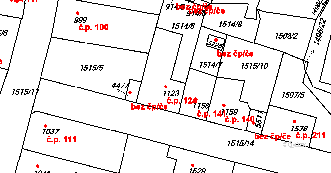 Kryblice 124, Trutnov na parcele st. 1123 v KÚ Trutnov, Katastrální mapa